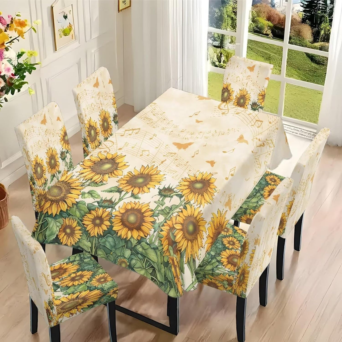 ZDCUSTOM Cozy Dining Chair Covers Tablecloths Rectangular & Table and Chair Covers for Parties Washable Sunflower Dining Room Decor Universal Fit