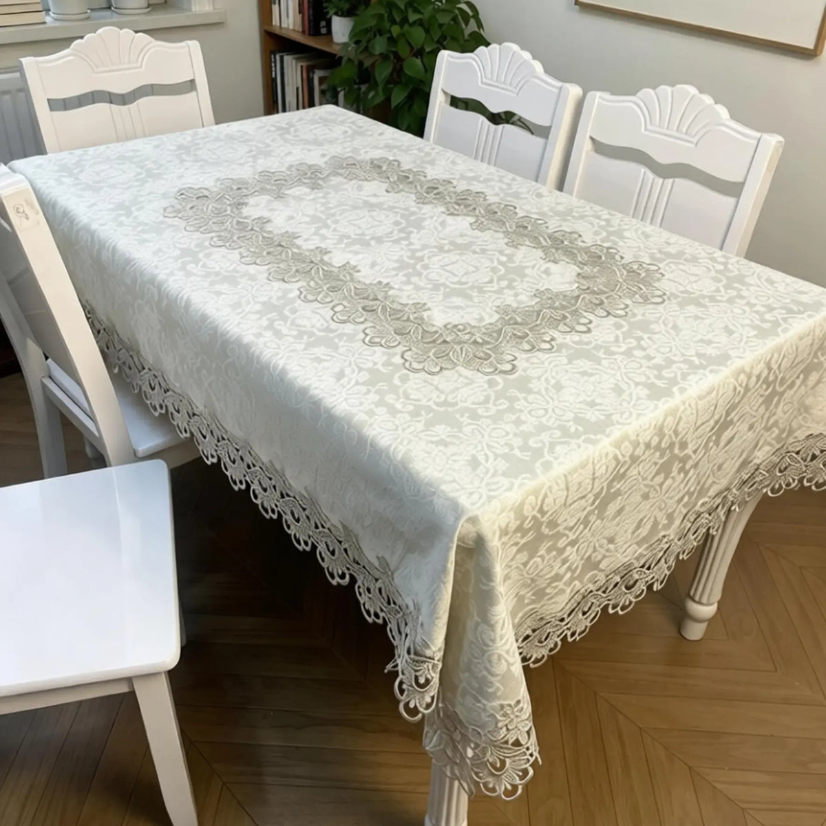 Embroidered Tablecloth, European Style Durable Heat-Resistant Easy-Clean Rectangular Cloth, Lace Trim, Ideal for Kitchen Dining Living Room Cafe, Multiple Sizes Available