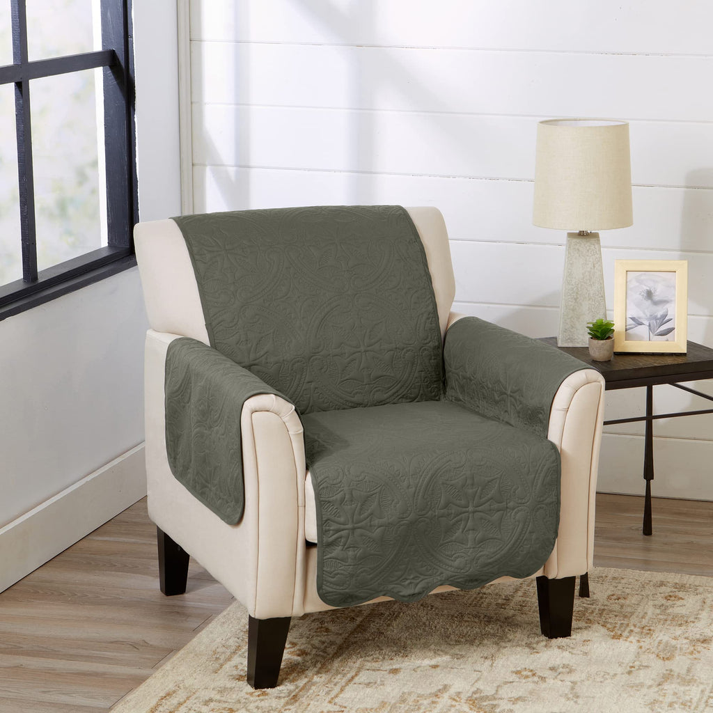 Great Bay Home Reversible Patchwork Loveseat Cover - Washable Slipcover Furniture Protector with Elastic Straps - Perfect for Kids & Pets - Box-Stitched Detail (Taupe)