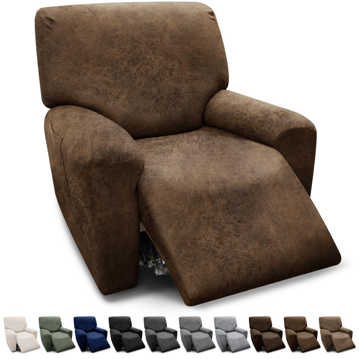 3-Pieces T Cushion Loveseat Slipcovers Leather Look Couch Cover Loveseat Covers for 2 Cushion Couch Furniture Protector Stretch Sofa Cover with 2 Individual T Cushion Seat Covers, Brown