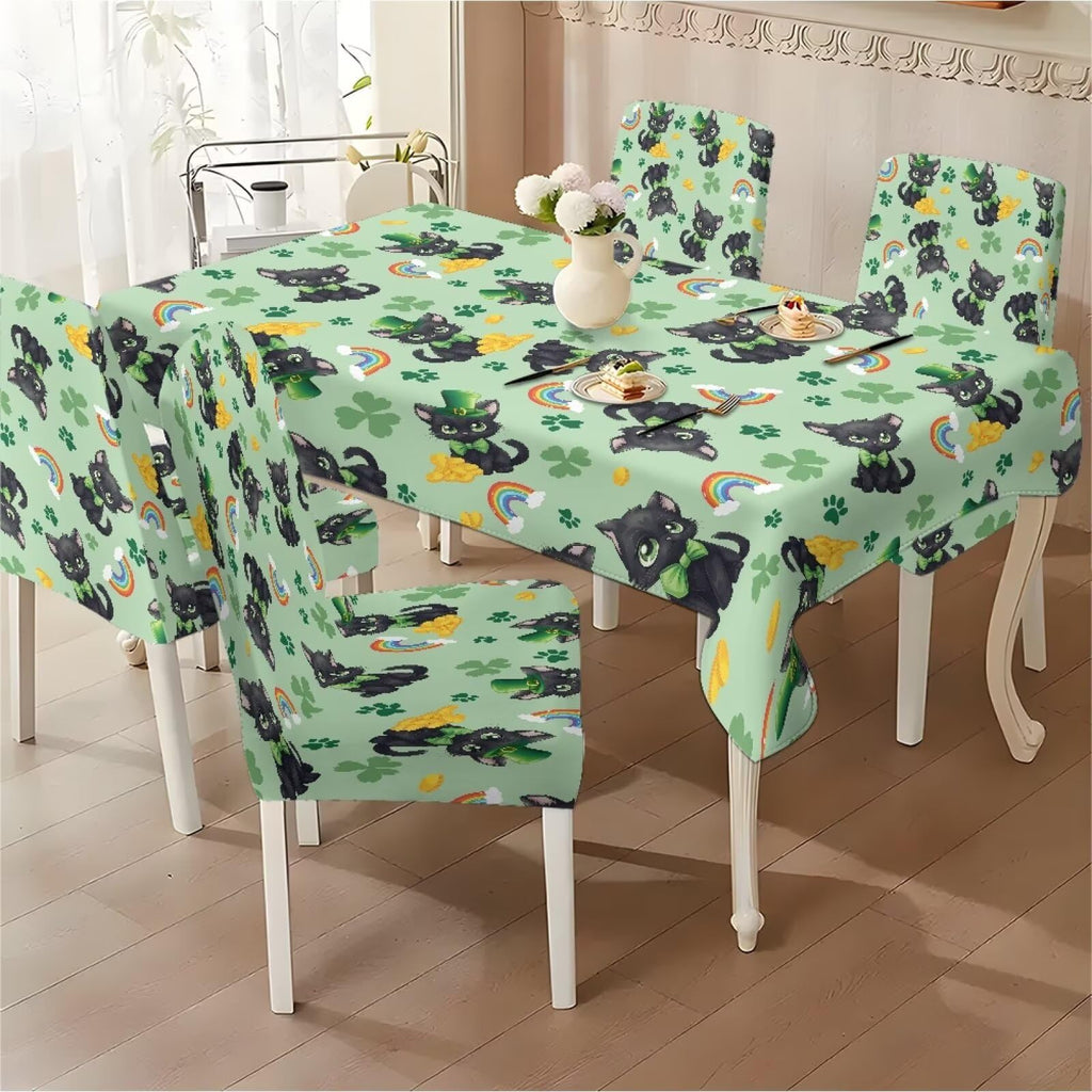 ZDCUSTOM St Patricks Day Table Cloth and Chair Cover Set of 4 Green Tablecloths Rectangular Festive Chair Covers for Dining Chairs St. Patrick’s Day Decoration