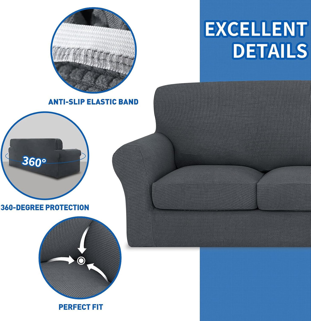 MAXIJIN 2 Piece Couch Covers for 2 Cushion Couch Super Stretch Loveseat Slipcover Dogs Pet Proof Fitted Furniture Protector Spandex Non Slip Sofa Love Seat Cover Washable (Loveseat, Gray)