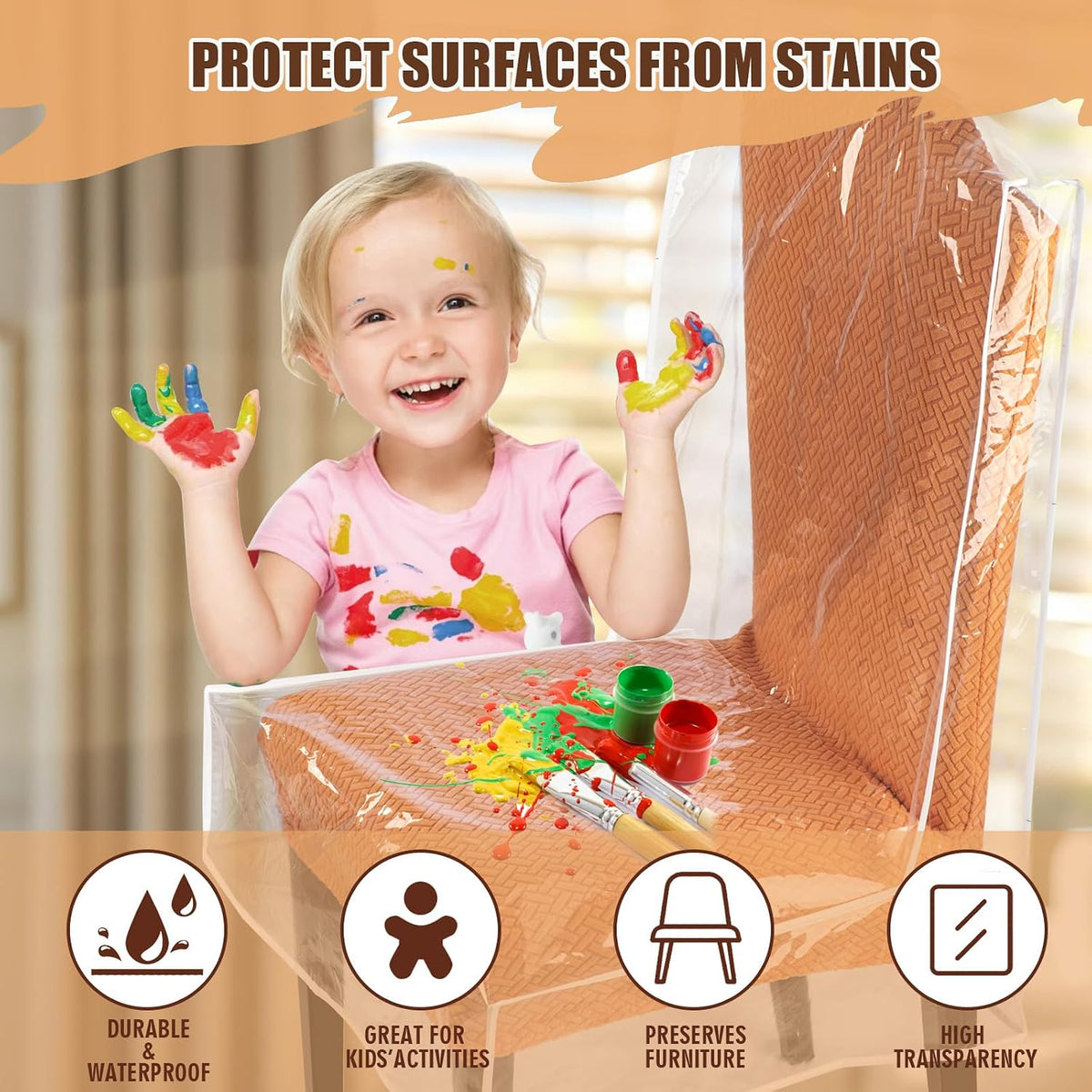 Dining Chair Covers, Waterproof Chair Covers - 4 Pack Clear Plastic Seat Chair Protector for Kitchen Keep Your Chair Away from Water Dust Stain and Pet Claws W/21 x D/18 Fits 16-23" (4)