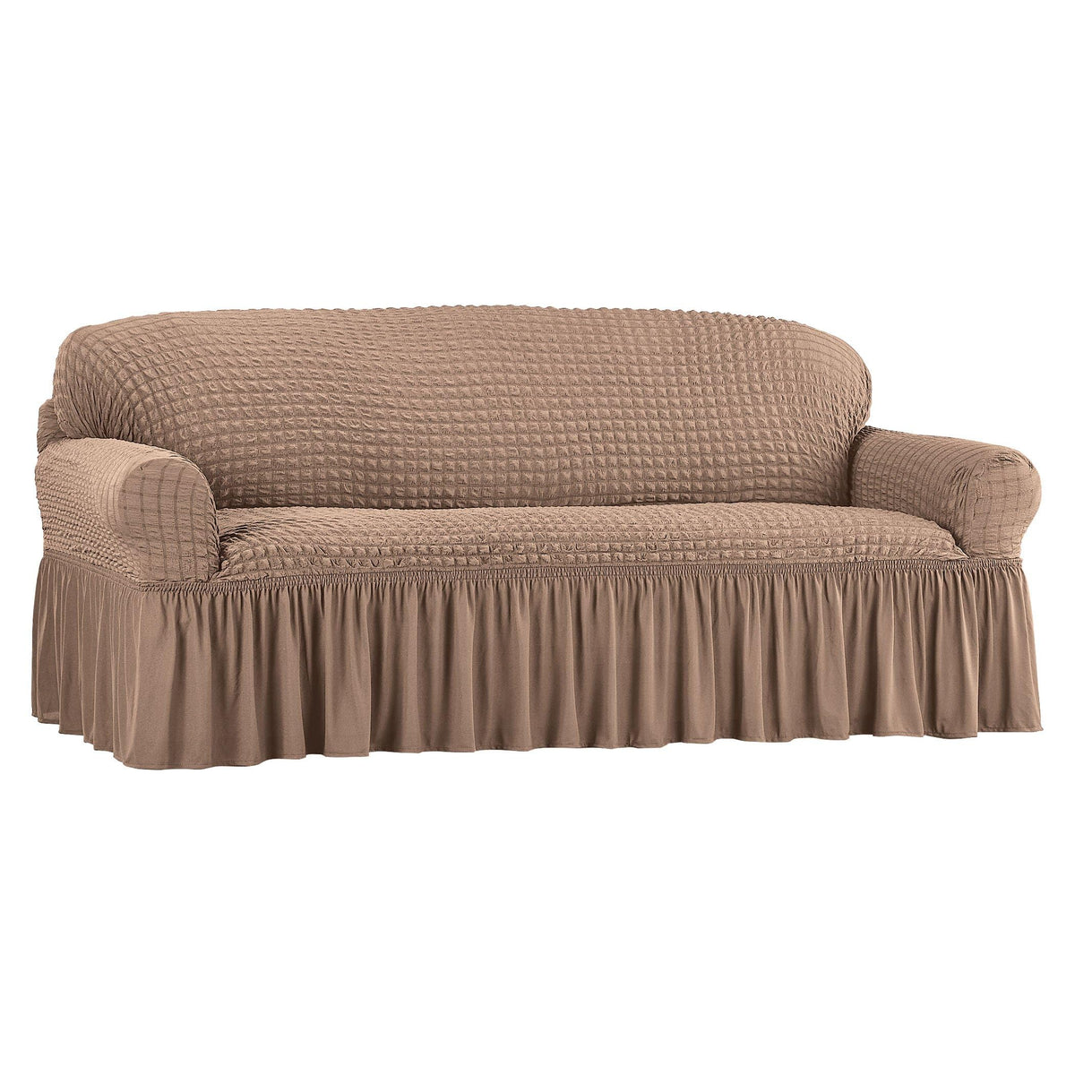 Collections Etc Textured Squares Ruffled Slipcover Taupe Loveseat