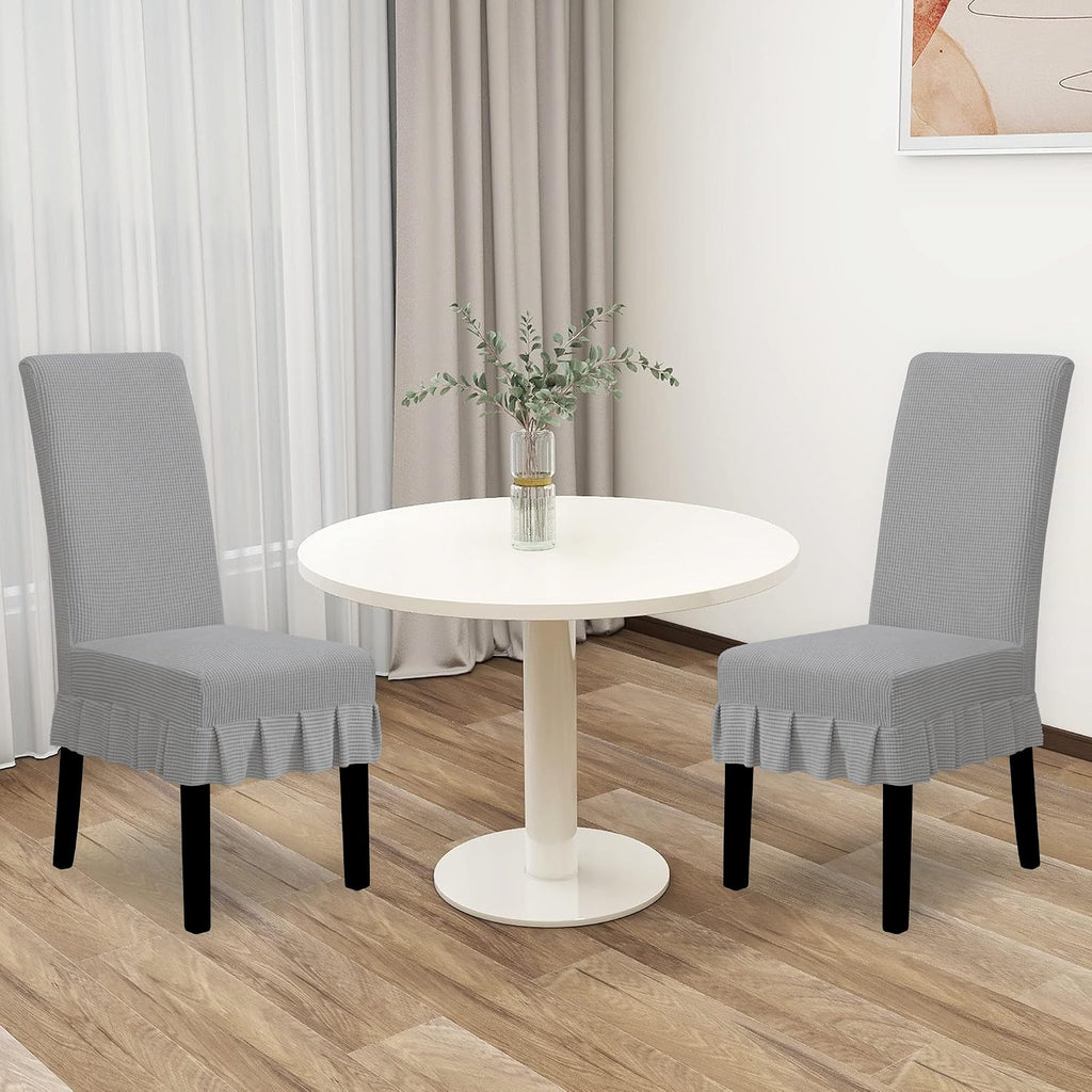 Easy-Going 2 PCS Stretch Dining Room Chair Covers with Skirt, Light Gray
