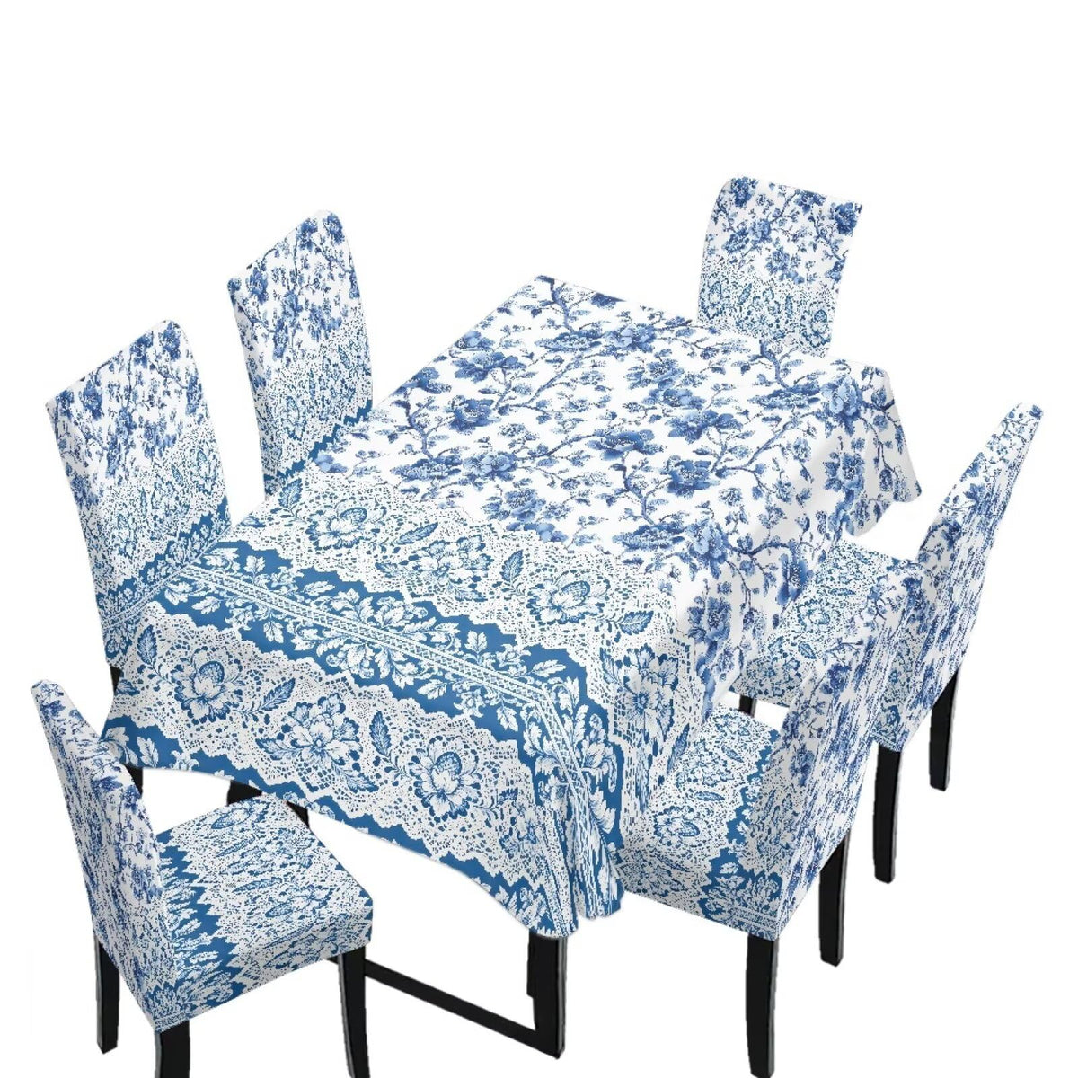 Palm Leaves Rectangular Table Cloth & Dining Chair Covers Set of 5, Stain Resistant Wipeable Chair Protectors for Farmhouse Rustic Home Kitchen Party Decor