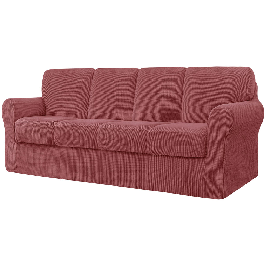 CHUN YI 5 Piece Stretch Couch Covers for Sofa, Loveseat, Khaki