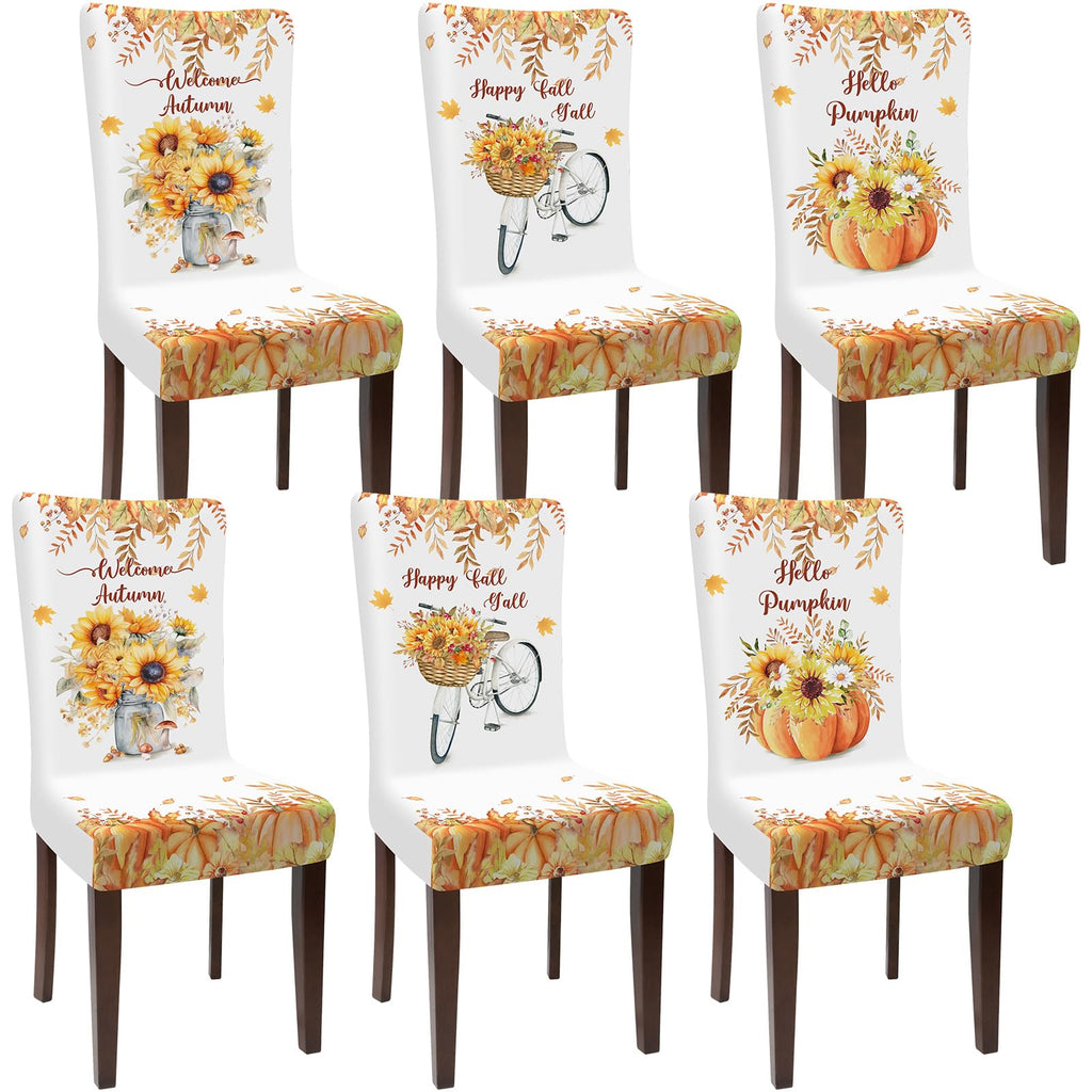 Preboun 6 Pcs Fall Chair Covers Pumpkin Dining Chair Slipcover Thanksgiving
