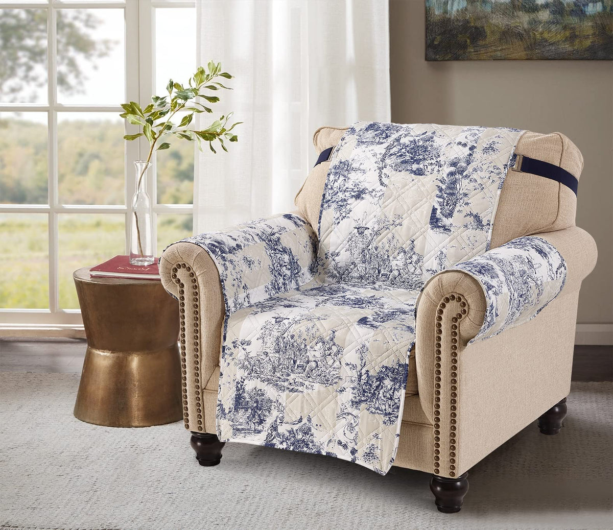 Brilliant Sunshine Blue Toile Couch Loveseat Slip Cover for Dogs
