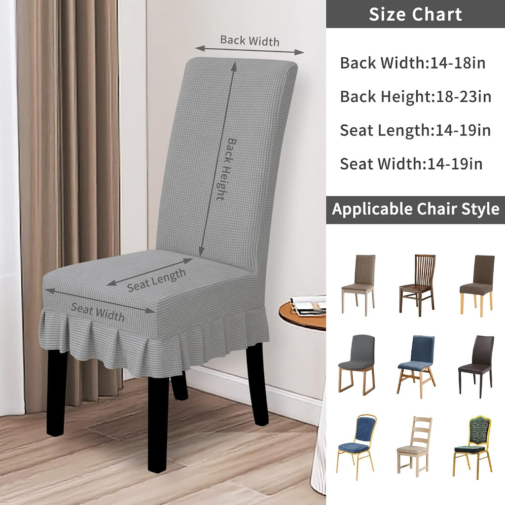 Easy-Going 2 PCS Stretch Dining Room Chair Covers with Skirt, Light Gray