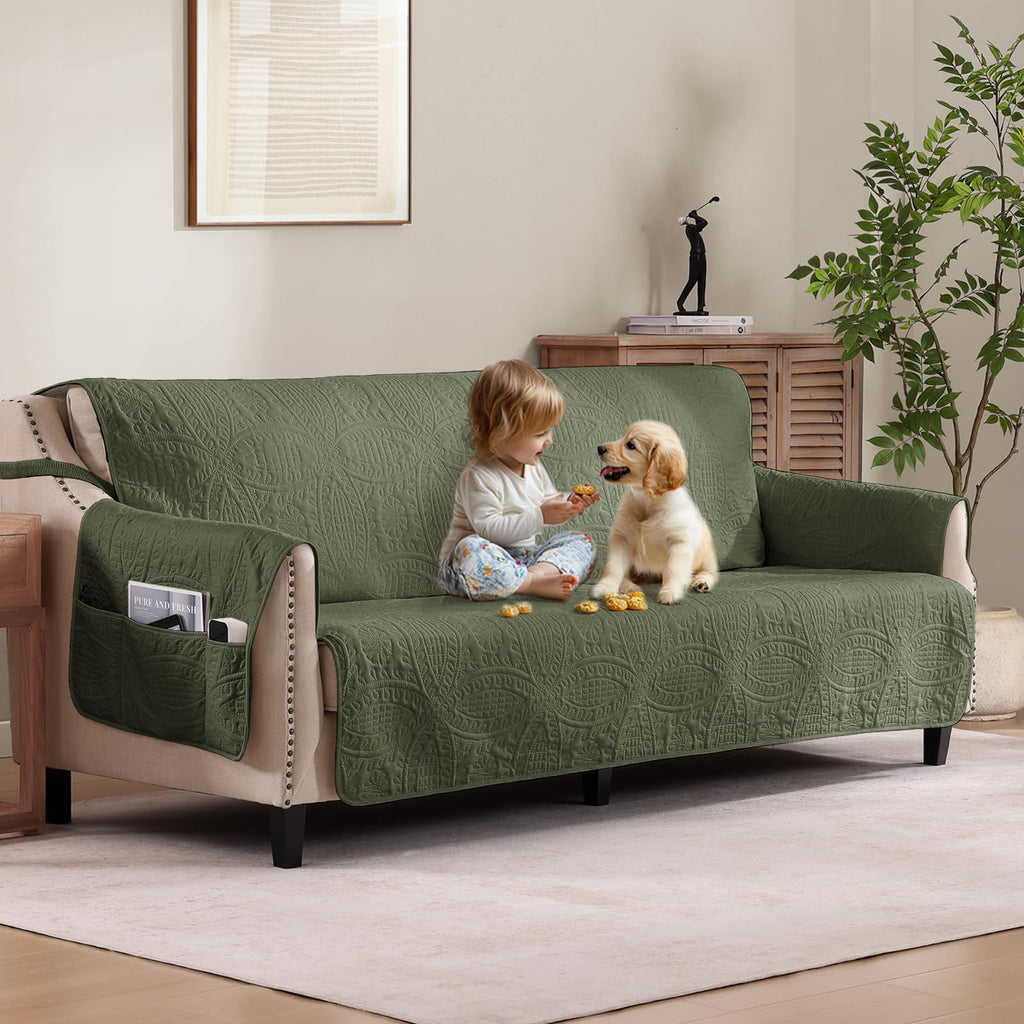 Beige Loveseat Covers for 2 Cushion Couch, Water-Repellent Quilted Covers for Sofa, Machine Washable Love Seat Couch Covers, Pet Friendly Loveseat Slipcovers (Loveseat 48", Beige Cream)