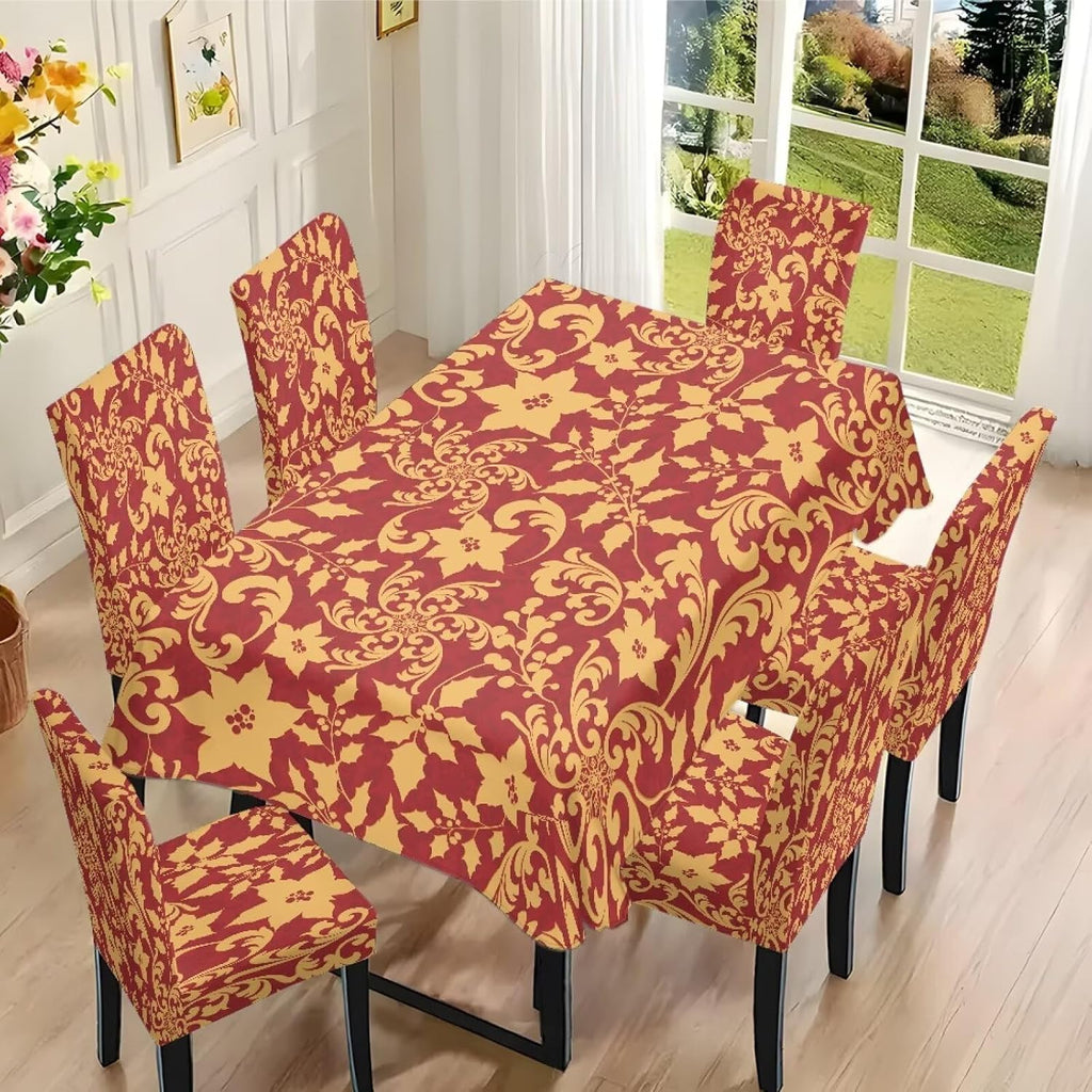 Poinsettia Dining Table & Chair Cover Set for Christmas, Stretch