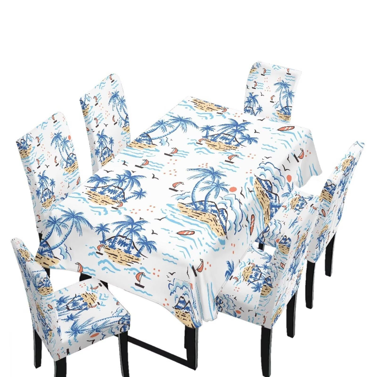 GLENLCWE Monstera Leaf Universal Dining Table Cover with Chairs Dining Table Cover with Chair Covers 7 Pcs, Dust Proof Green Kitchen Party Stretch Elastic Bottom Slipcovers