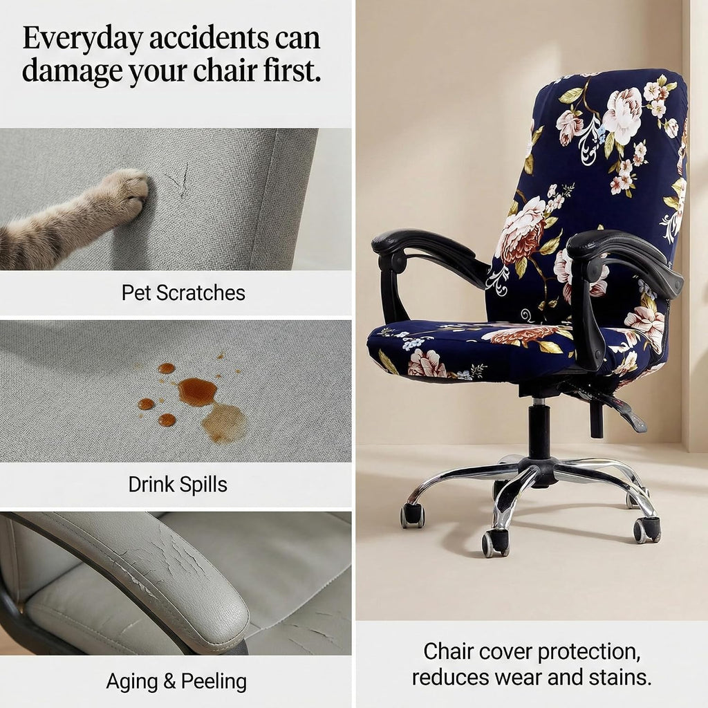 WOMACO Printed Office Chair Covers, Stretch Computer Universal Boss Modern Simplism Style High Back Chair Slipcover - Peony, Large