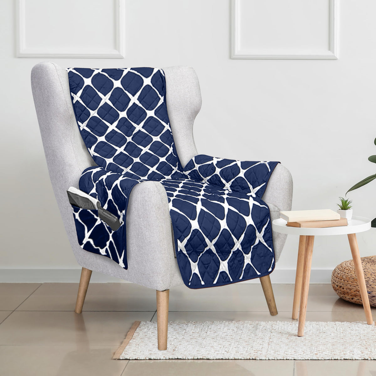 Elegant Comfort Quilted Furniture Protectors Solid and Printed Design Reversible Slipcovers Featuring Elastic Straps and Smart Pockets Great for Pets, and More, Bloomingdale Loveseat, Cream/Taupe