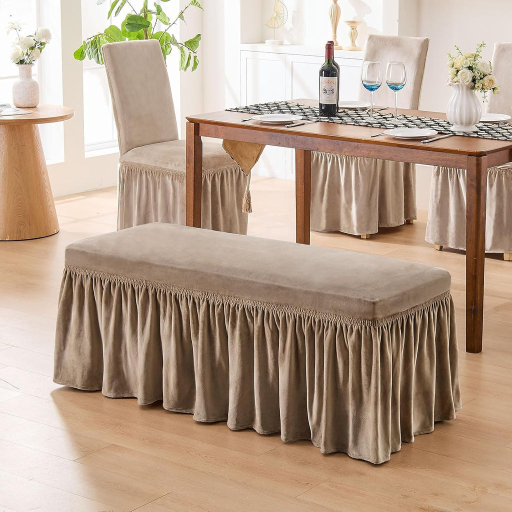 NICEEC Spandex Dining Bench Cushion Cover Bench Covers Stretch with Skirt