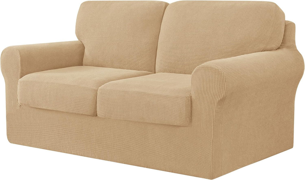 CHUN YI 5 Piece Stretch Couch Covers for Sofa, Loveseat, Khaki