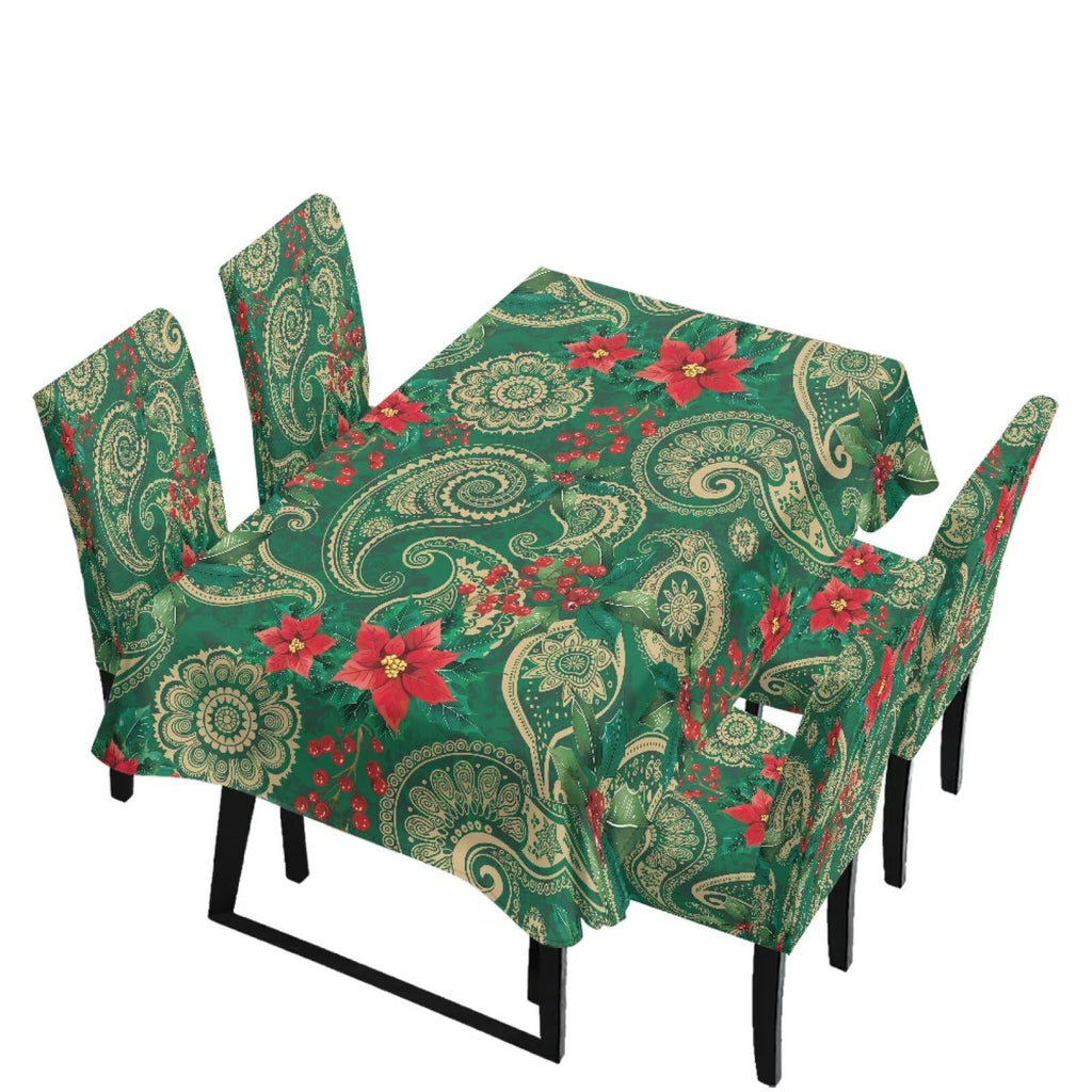 Poinsettia Dining Table & Chair Cover Set for Christmas, Stretch