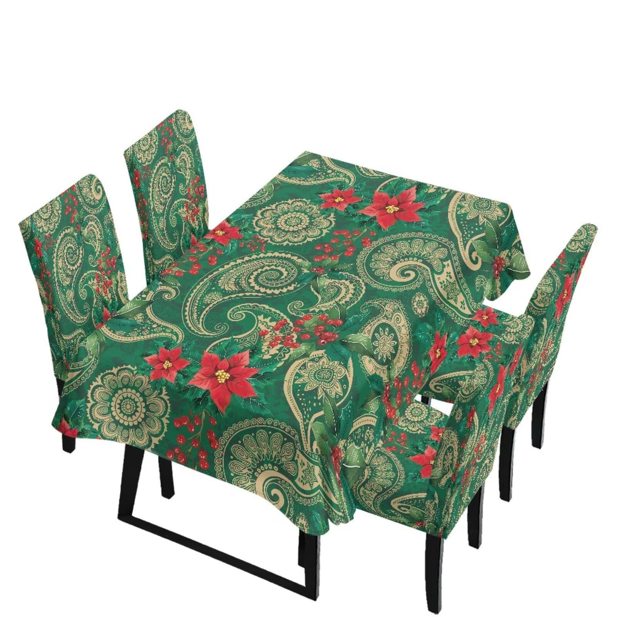 Poinsettia Dining Table & Chair Cover Set for Christmas, Stretch