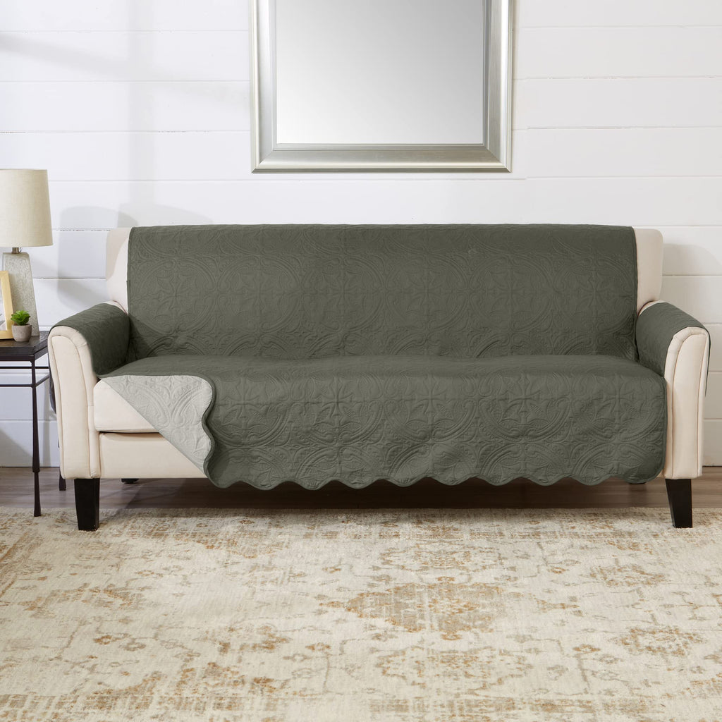 Great Bay Home Reversible Patchwork Sofa Cover - Washable Slipcover Furniture Protector with Elastic Straps - Perfect for Kids & Pets - Box-Stitched Detail (Taupe)
