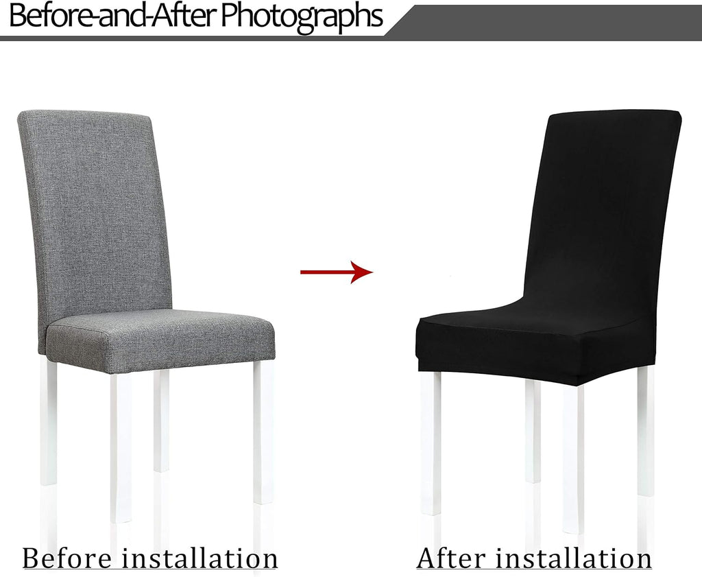 Obstal Black Stretch Spandex Dining Room Chair Covers ?Set of 4 Universal Removable Washable Chair Seat Slipcovers Protector for Kitchen, Ceremony, Wedding, Banquet, Hotel and Party