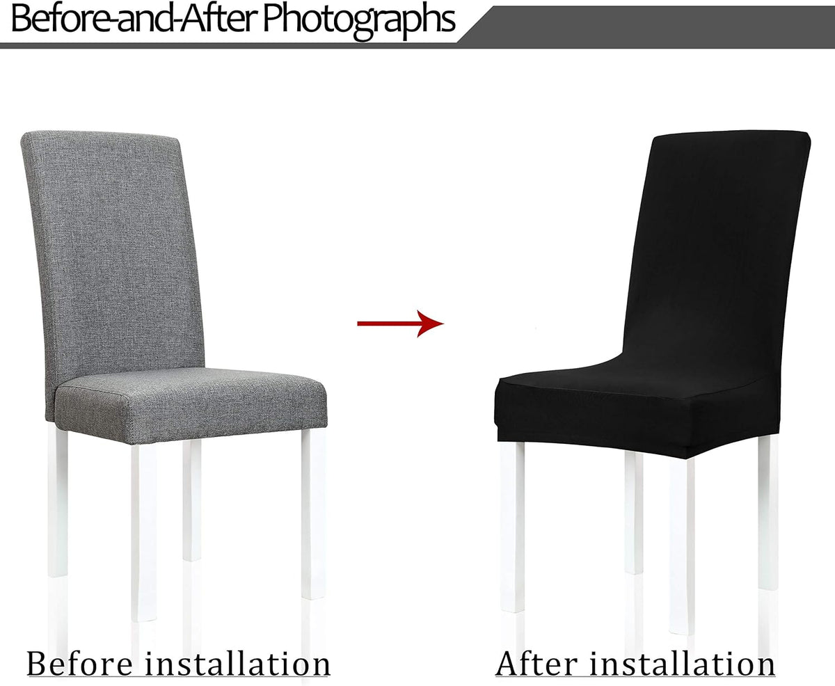 Obstal Black Stretch Spandex Dining Room Chair Covers ?Set of 4 Universal Removable Washable Chair Seat Slipcovers Protector for Kitchen, Ceremony, Wedding, Banquet, Hotel and Party