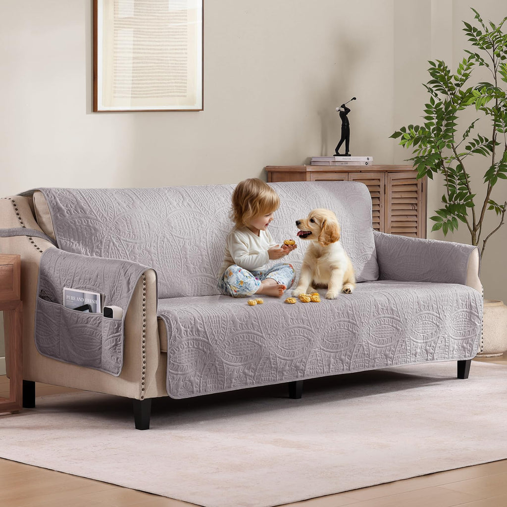 Beige Loveseat Covers for 2 Cushion Couch, Water-Repellent Quilted Covers for Sofa, Machine Washable Love Seat Couch Covers, Pet Friendly Loveseat Slipcovers (Loveseat 48", Beige Cream)
