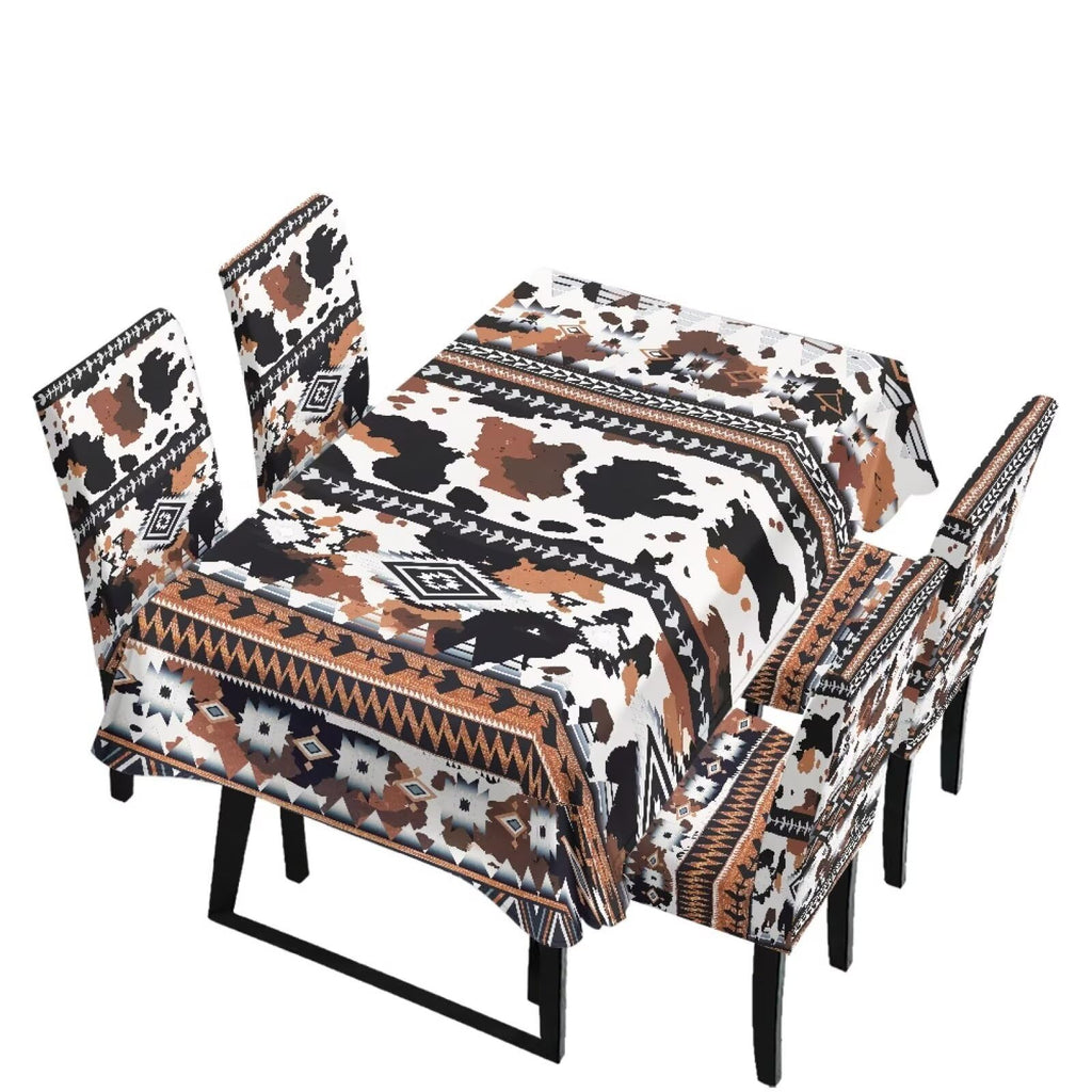 Thanksgiving Themed Dining Room Chair Cover and Tablecloths 5 Packs, Fall Leaf Print Kitchen Chair Seat Slipcovers Anti-Wrinkle Table Protector for Thanksgiving Day Party