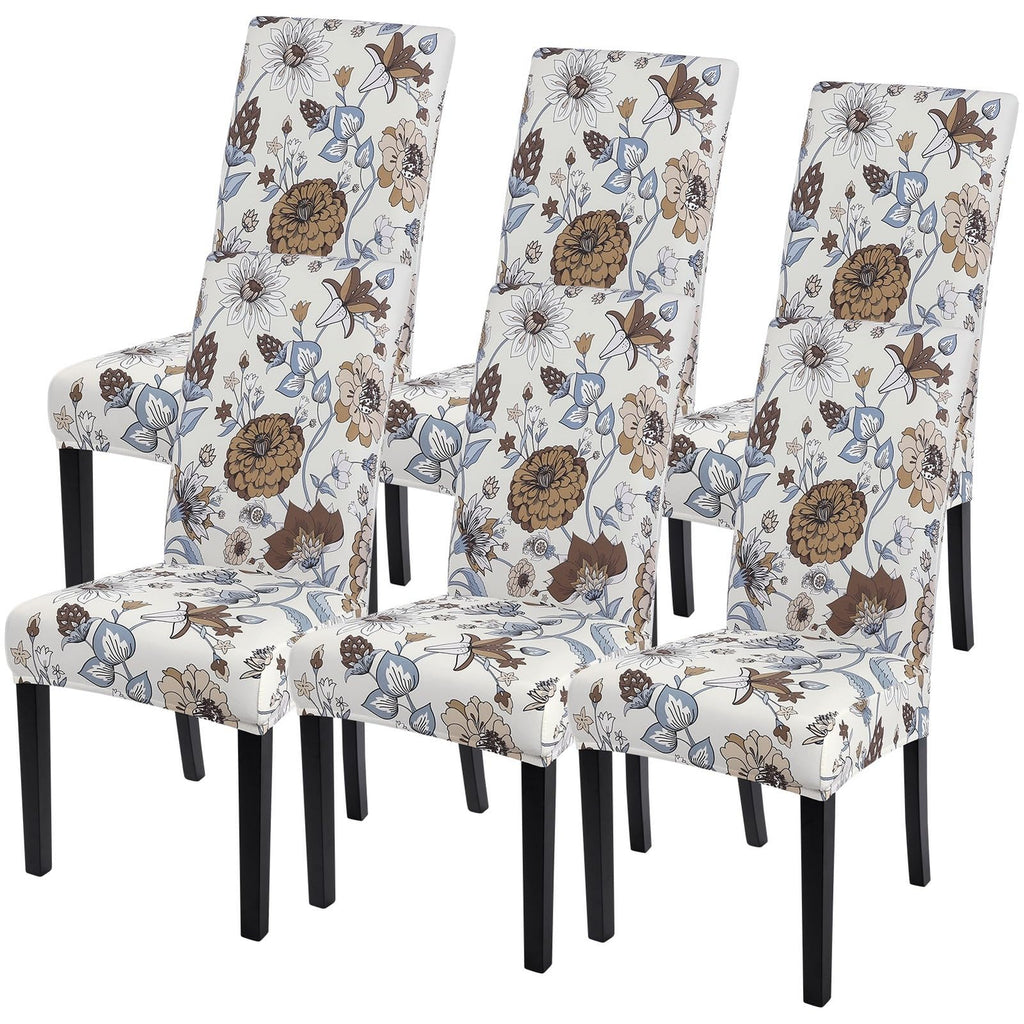 SearchI Chair Covers Slipcovers Set of 4, Spandex Super Fit Stretch Removable Washable Kitchen Parsons Protector for Dining Room,Hotel,Ceremony,Beige+Flowers
