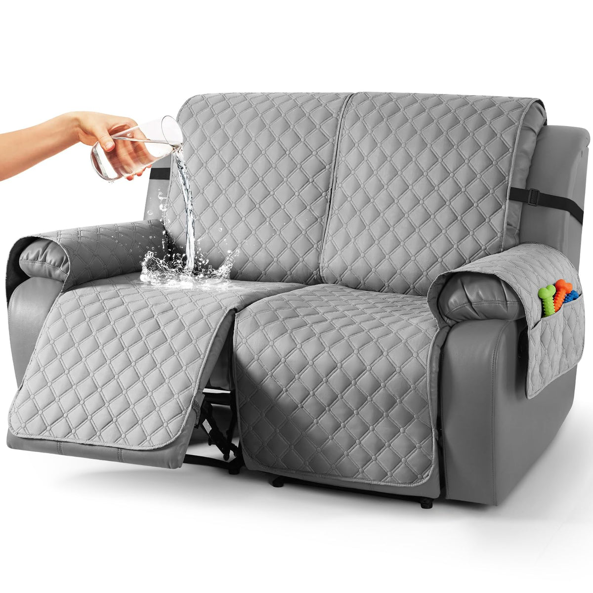 TAOCOCO 100% Waterproof Loveseat Recliner Covers Reversible, Charcoal Gray