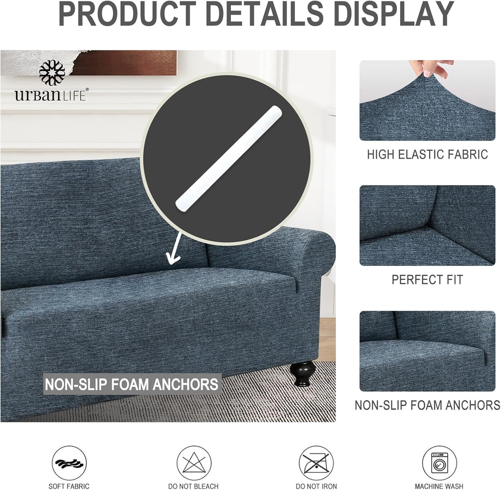 URBANLIFE 1-Piece Stretch Sofa Covers for 2 Cushion Couch, Dusk Blue Gray