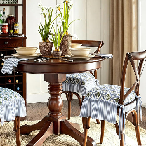 4 Pack Blue Ruffled Chair Cushion Covers 17.5x17.5 in Square