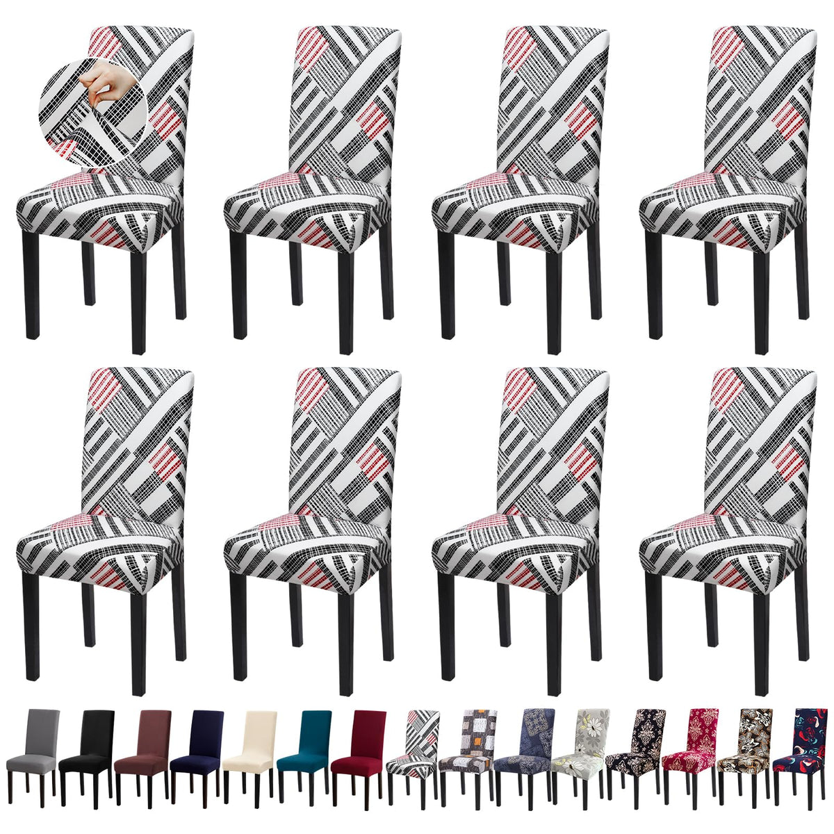 Chair Covers, Stretch Dining Room Chair Covers Set of 6, Removable Washable Dining Chair Slipcovers for Home, Hotel, Banquet