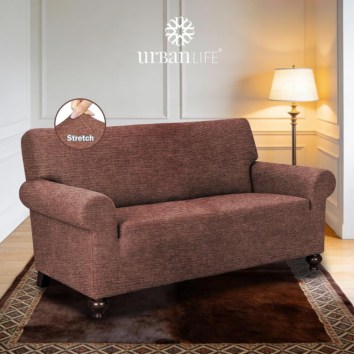 URBANLIFE 1-Piece Stretch Sofa Covers for 2 Cushion Couch, Chocolate
