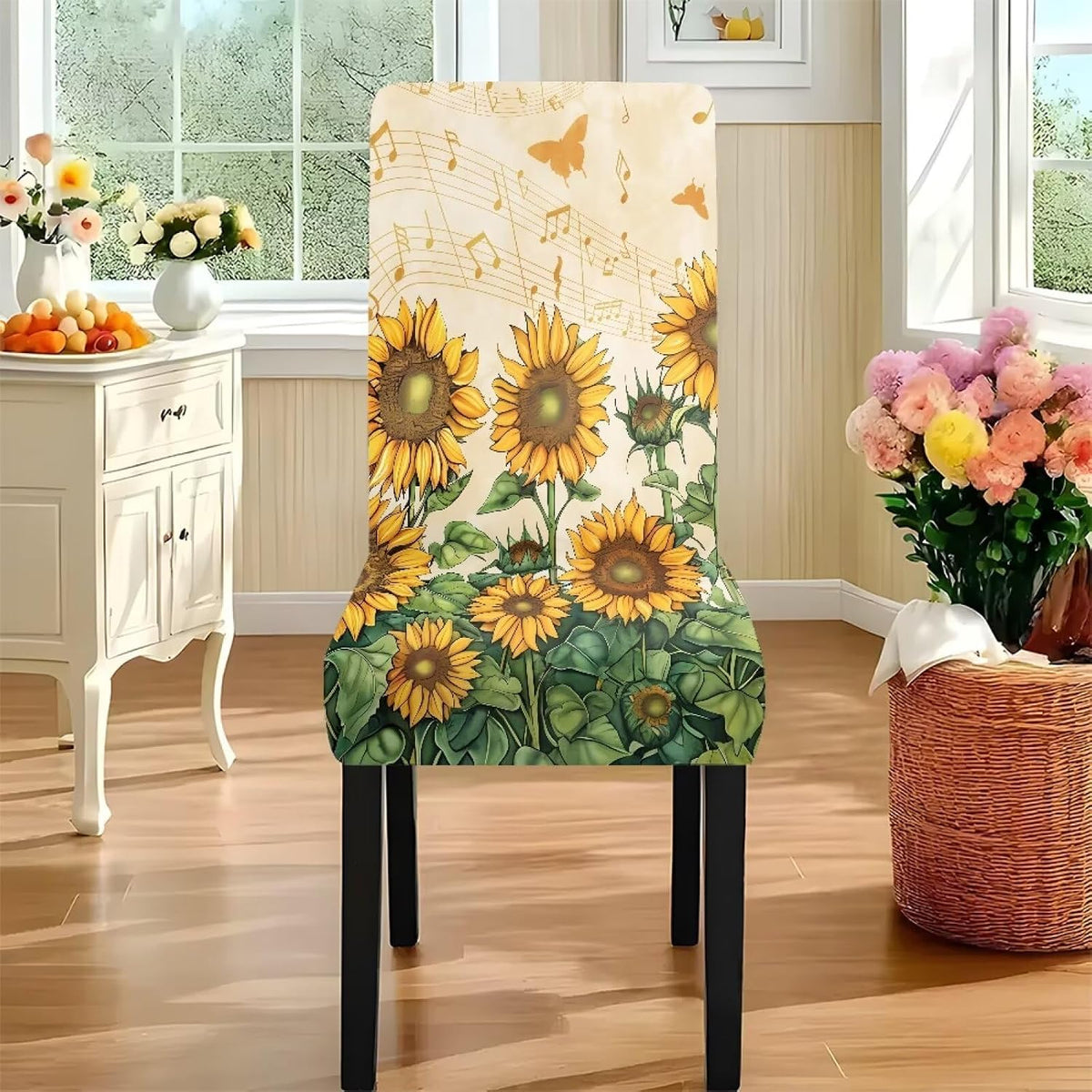 ZDCUSTOM Cozy Dining Chair Covers Tablecloths Rectangular & Table and Chair Covers for Parties Washable Sunflower Dining Room Decor Universal Fit
