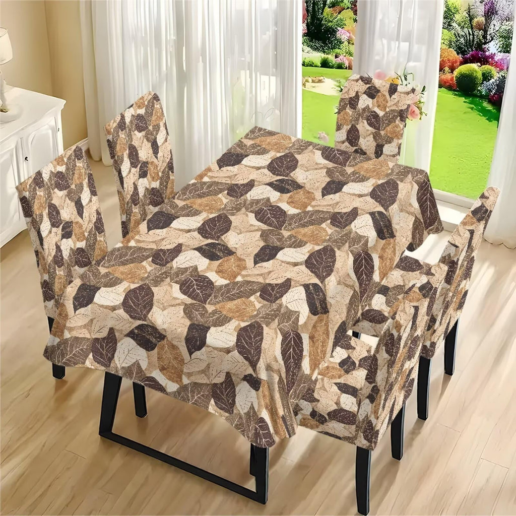 Thanksgiving Themed Dining Room Chair Cover and Tablecloths 5 Packs, Fall Leaf Print Kitchen Chair Seat Slipcovers Anti-Wrinkle Table Protector for Thanksgiving Day Party