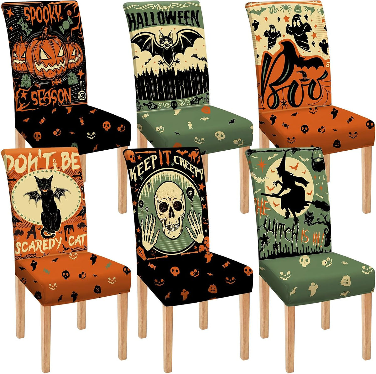 Moukeren 6 Pcs Halloween Chair Covers Scary Dining Chair Slipcovers
