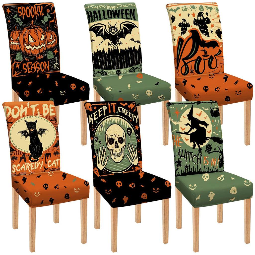 Moukeren 6 Pcs Halloween Chair Covers Scary Dining Chair Slipcovers