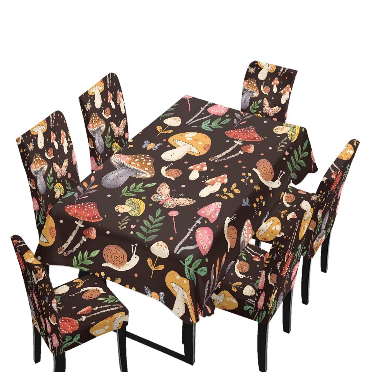 Palm Leaves Rectangular Table Cloth & Dining Chair Covers Set of 5, Stain Resistant Wipeable Chair Protectors for Farmhouse Rustic Home Kitchen Party Decor