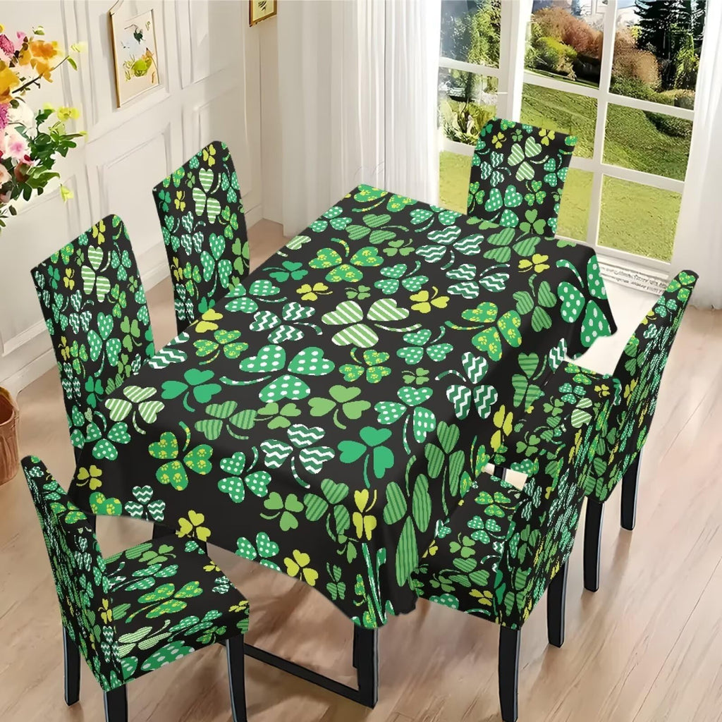 ZDCUSTOM St Patricks Day Table Cloth and Chair Cover Set of 4 Green Tablecloths Rectangular Festive Chair Covers for Dining Chairs St. Patrick’s Day Decoration