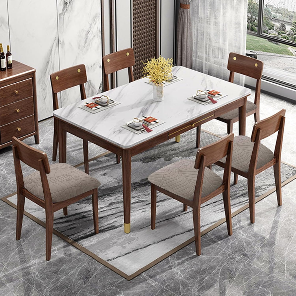 Genina Waterproof Seat Covers for Dining Room Chairs, Stretch Chair Seat Covers Removable Washable Dinning Room Kitchen Chair Cushion Slipcovers (Leaves-Taupe, 4 PCS)