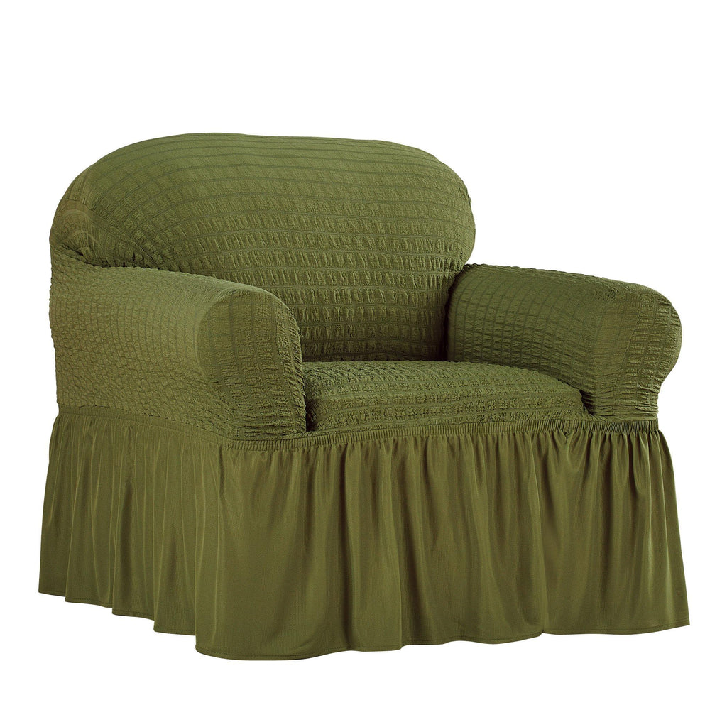 Collections Etc Textured Squares Ruffled Slipcover Taupe Loveseat