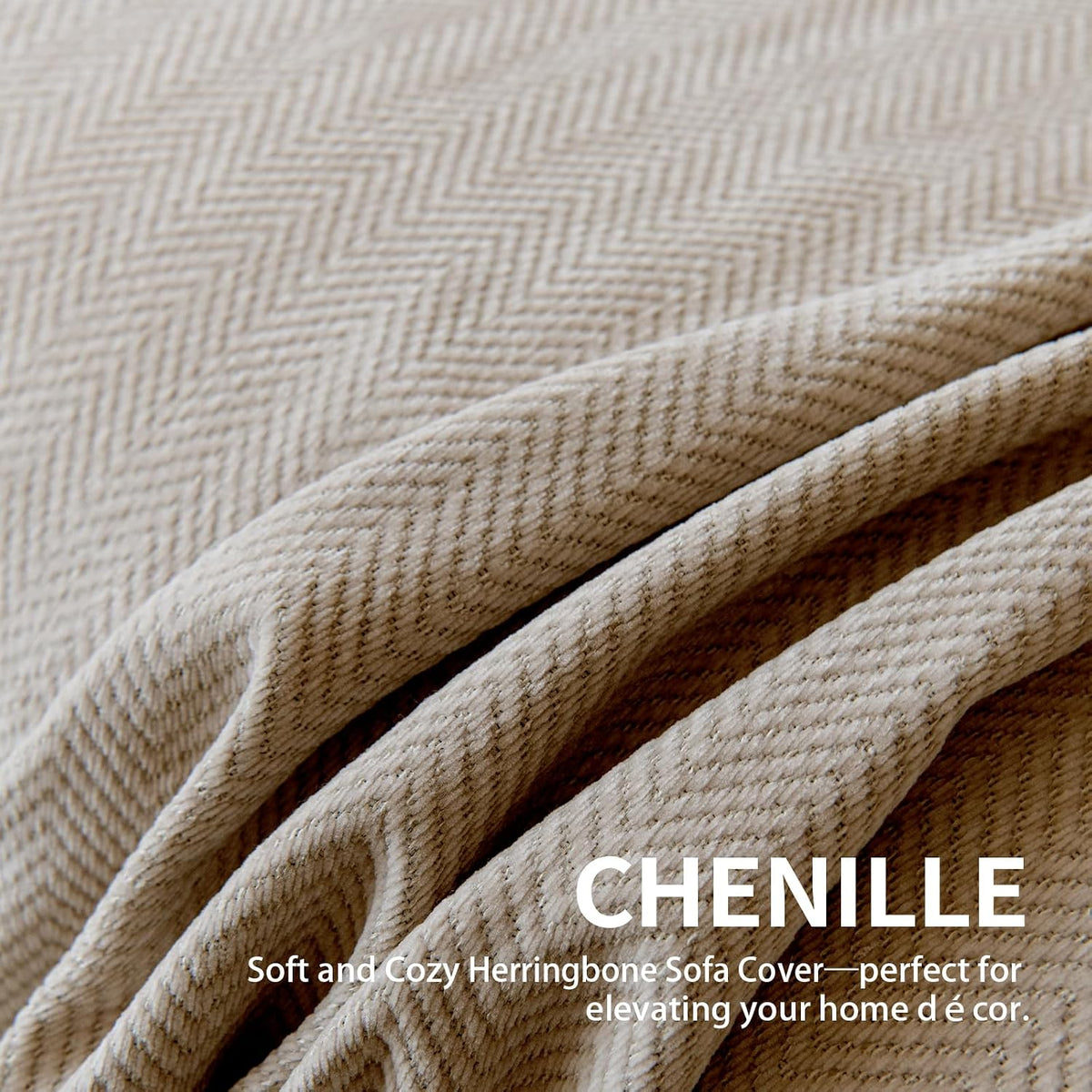 Couch Covers for Dogs 3 Cushion, Loveseat Slipcovers Washable, Pet L Shape Sectional Protector, Boho Sofa Blanket Cover, Herringbone Chenille, Light Khaki, 71"x118"