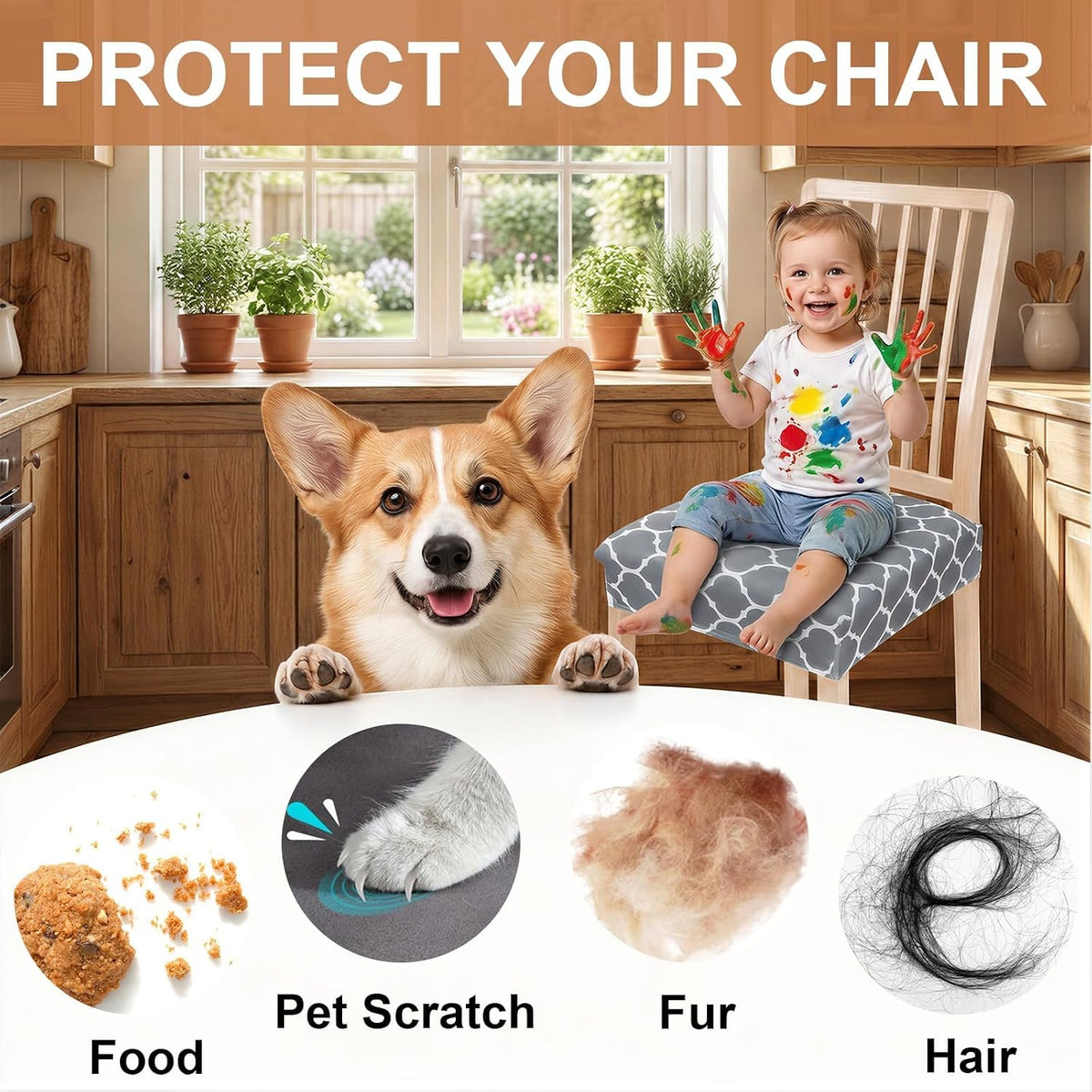 Stretch Chair Seat Covers Set of 4 for Dining Living Room Kitchen Chairs Universal Washable Slipcover Protector Forros Fundas Cobertores para Sillas De Comedor Party Home Decor Gift