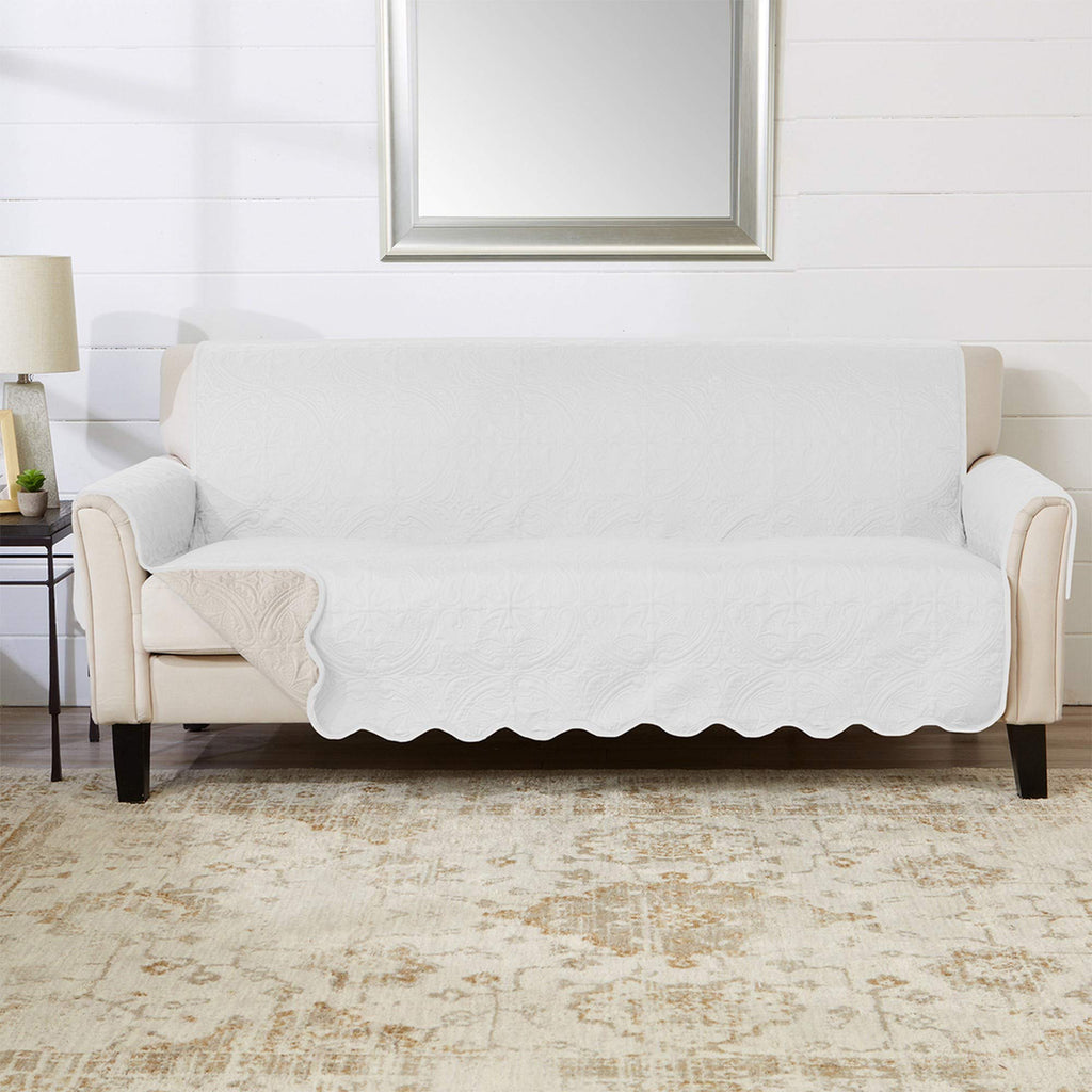 Great Bay Home Reversible Patchwork Sofa Cover - Washable Slipcover Furniture Protector with Elastic Straps - Perfect for Kids & Pets - Box-Stitched Detail (Taupe)