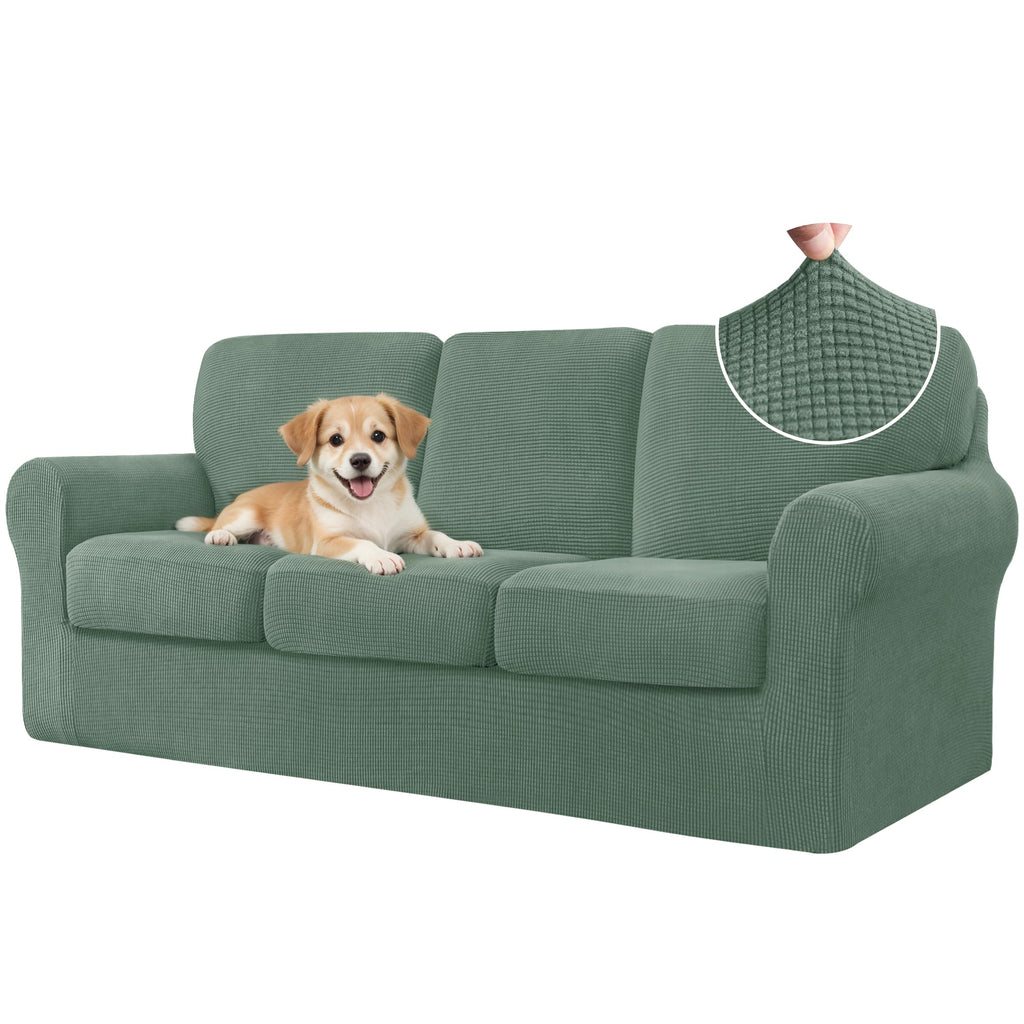 CHUN YI 5 Piece Stretch Couch Covers for Sofa, Loveseat, Khaki