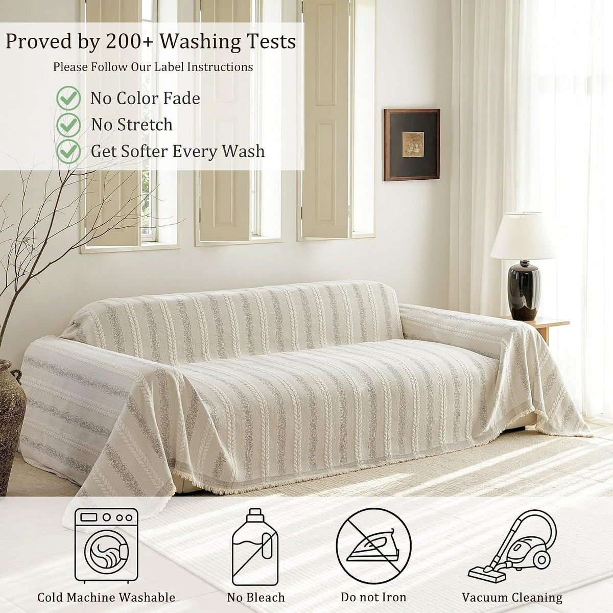 VOIR Waterproof Couch Covers for Dogs Washable, Boho Stripe Sofa Cover