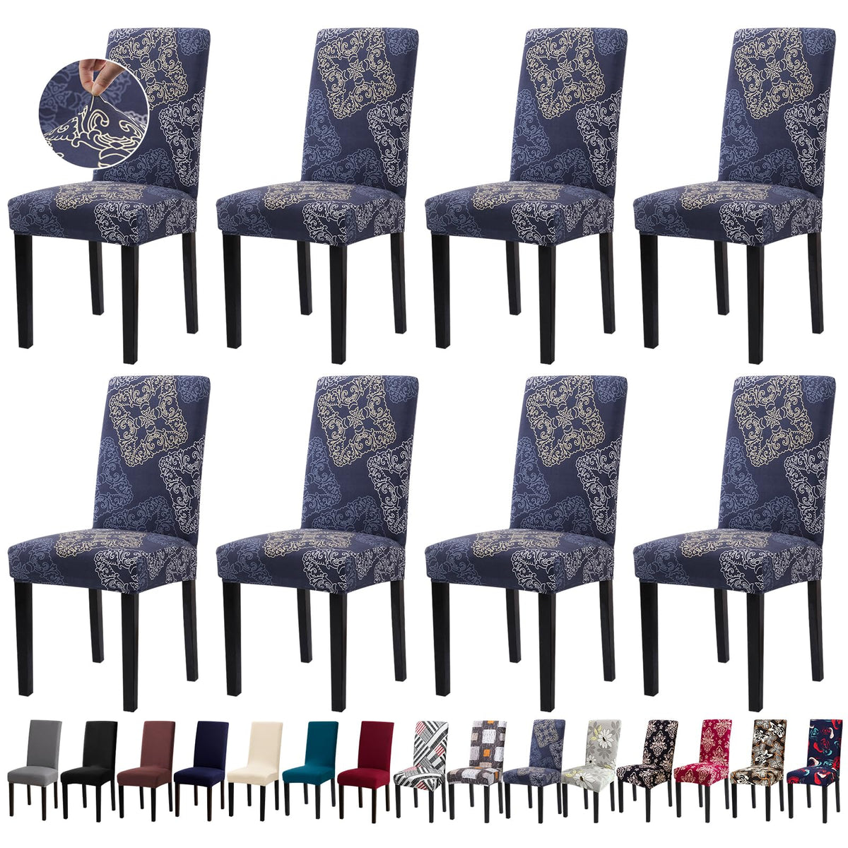 Chair Covers, Stretch Dining Room Chair Covers Set of 6, Removable Washable Dining Chair Slipcovers for Home, Hotel, Banquet