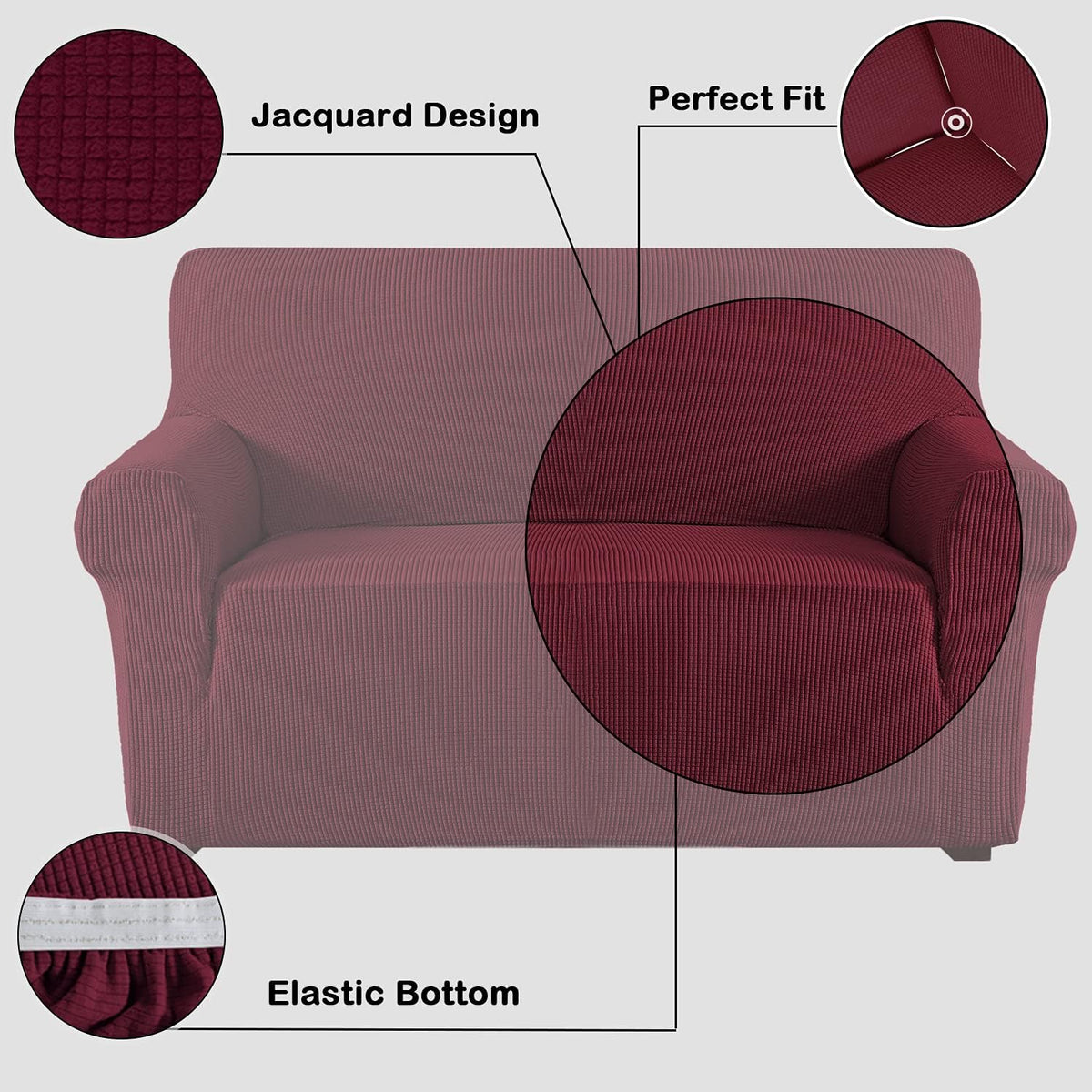 Flamingo P High Stretch One Piece Furniture Protector Sofa Cover for Durable Spandex Stretch Fabric Super Soft Slipcover, 2 Seater, Wine, Loveseat
