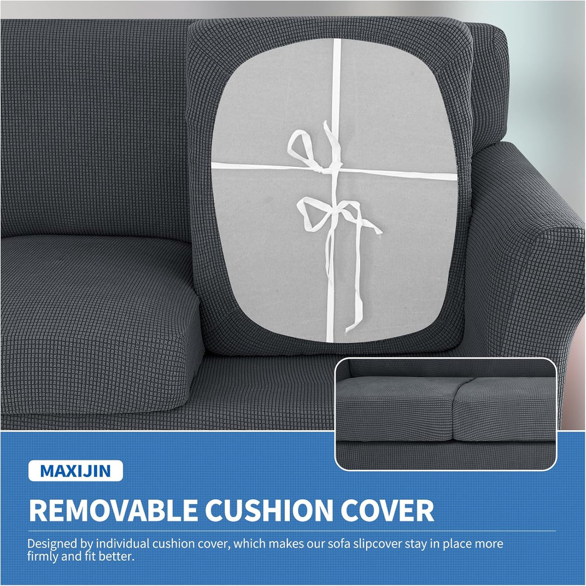 MAXIJIN 2 Piece Couch Covers for 2 Cushion Couch Super Stretch Loveseat Slipcover Dogs Pet Proof Fitted Furniture Protector Spandex Non Slip Sofa Love Seat Cover Washable (Loveseat, Gray)